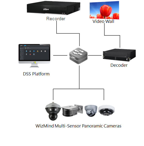 Panoramic Cameras + DSS Platform + Recorder + Decoder + Video Wall